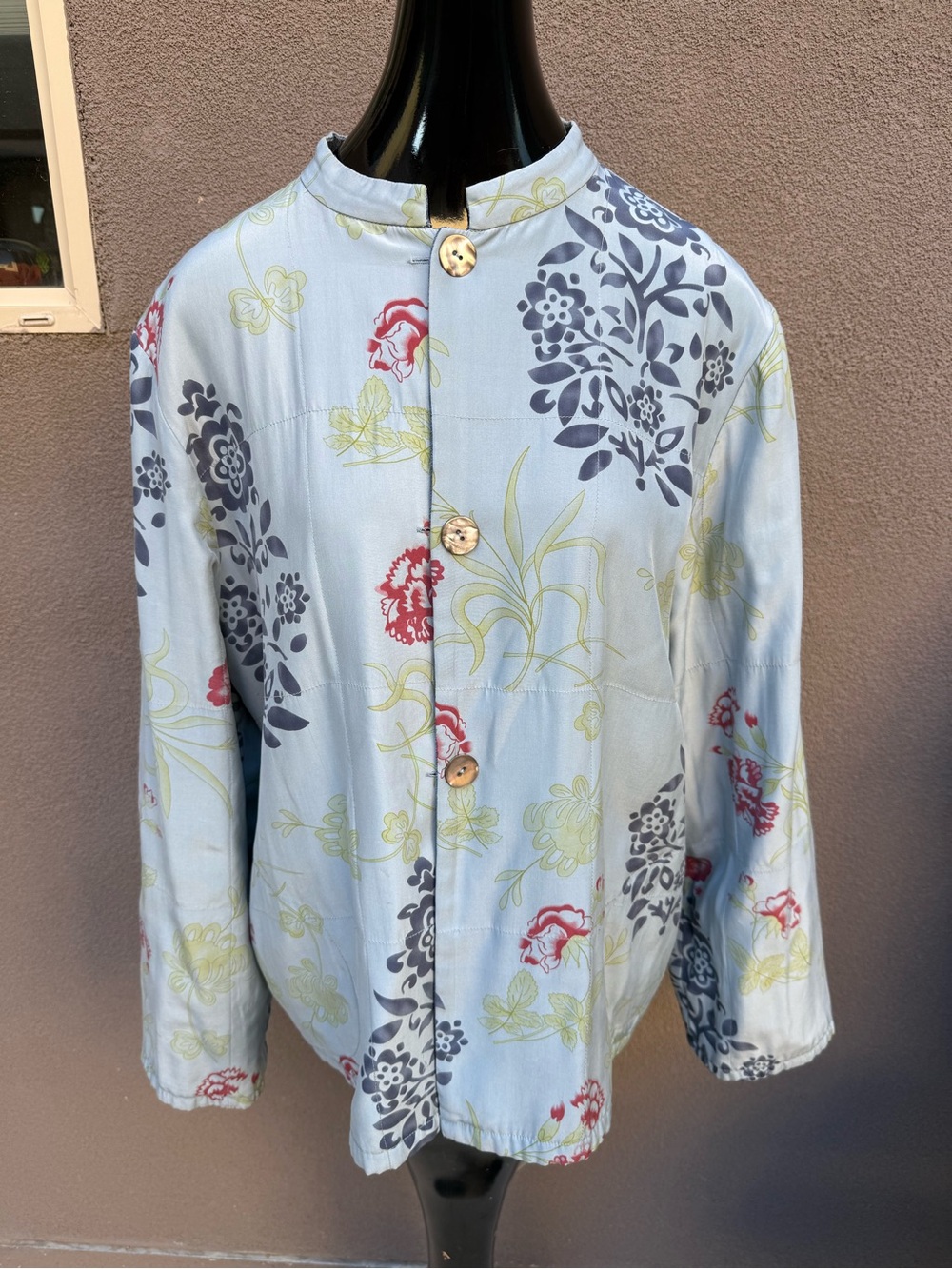 Provence d’Amour Reversible Floral/Denim Jacket XL 100% Silk